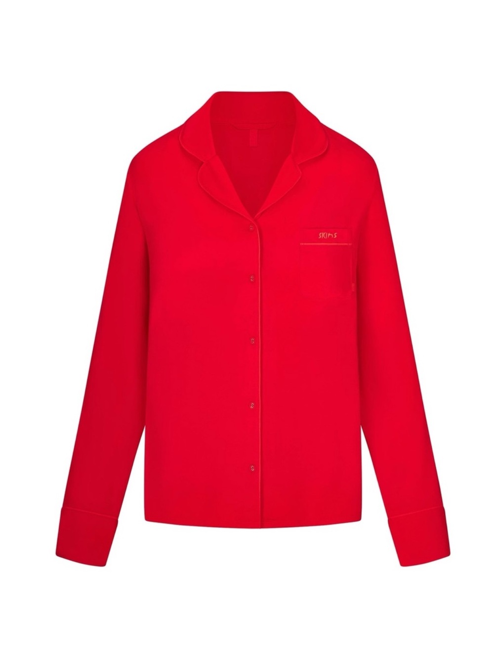 Skims Long Sleeve Button Up Sleep Lounge Shirt - Ruby Red - Picture 4 of 10